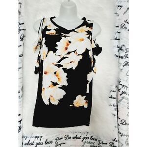 Juicy couture medium yellow black floral soft knit blouse
